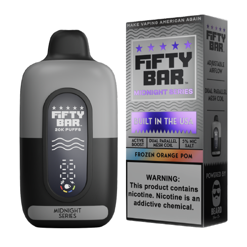 Frozen Orange Pom Fifty Bar Midnight Series disposable vape