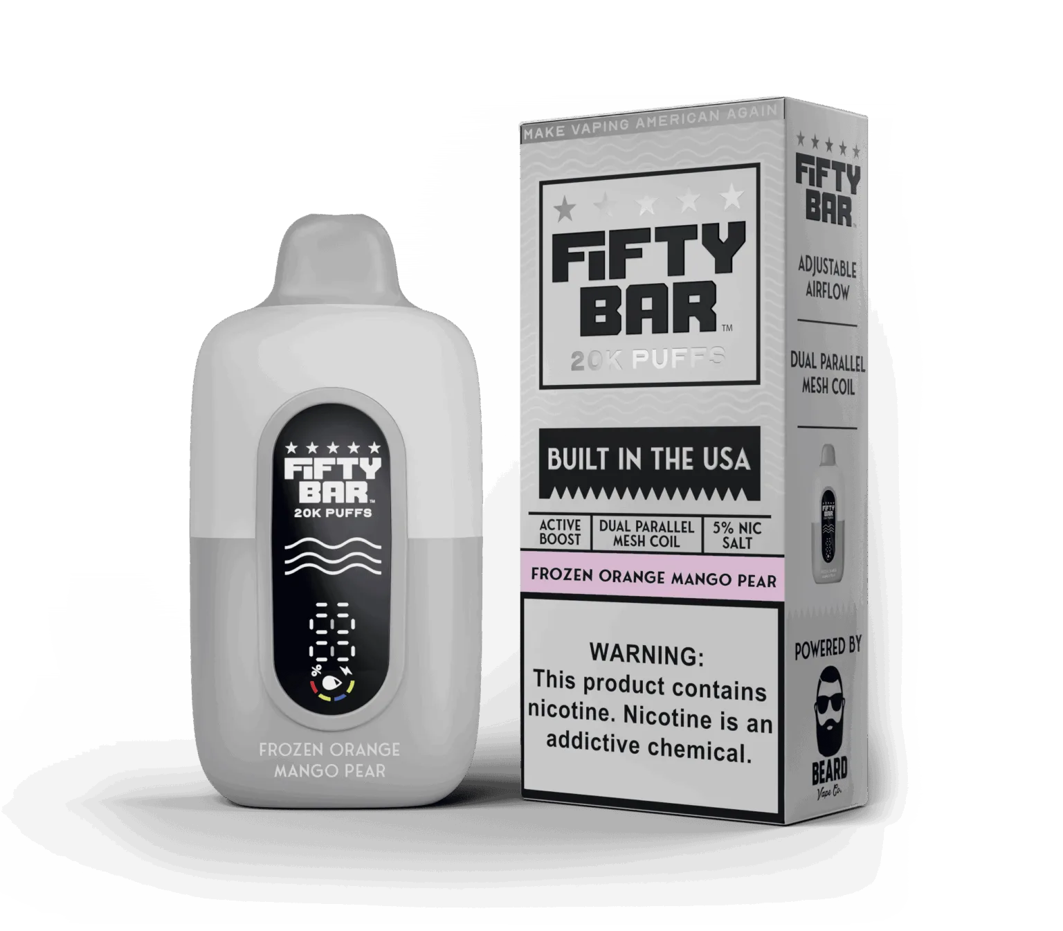 Frozen Orange Mango Pear Fifty Bar White Series disposable vape